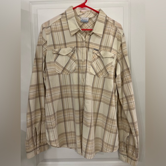 Columbia Tops - Columbia Cream/Taupe Plaid Light-Weight Corduroy Button Down Shirt, NWOT